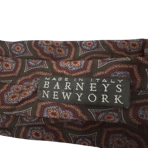 Barneys New York 100% Silk Necktie Made In Italy Floral Geometric Pattern - Picture 3 of 7